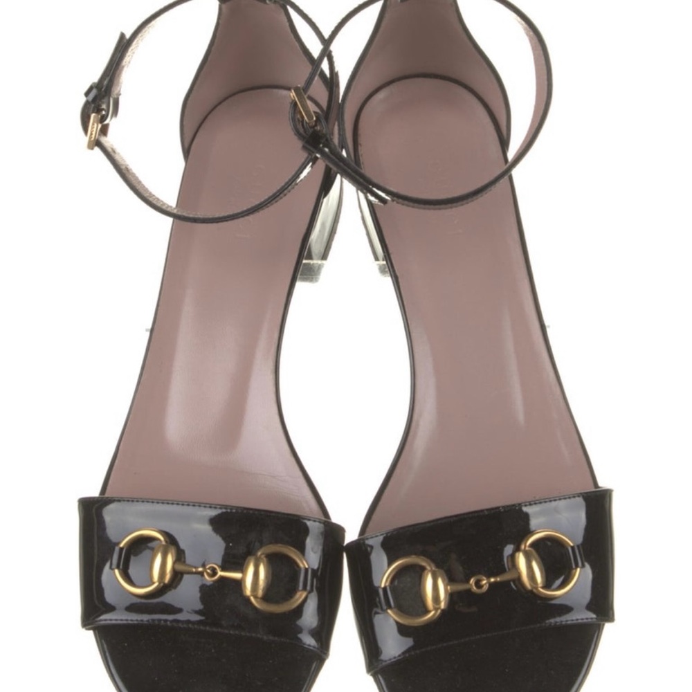 Gucci Black 1955 Horsebit Accent patent leather sandals - Picture 3 of 5